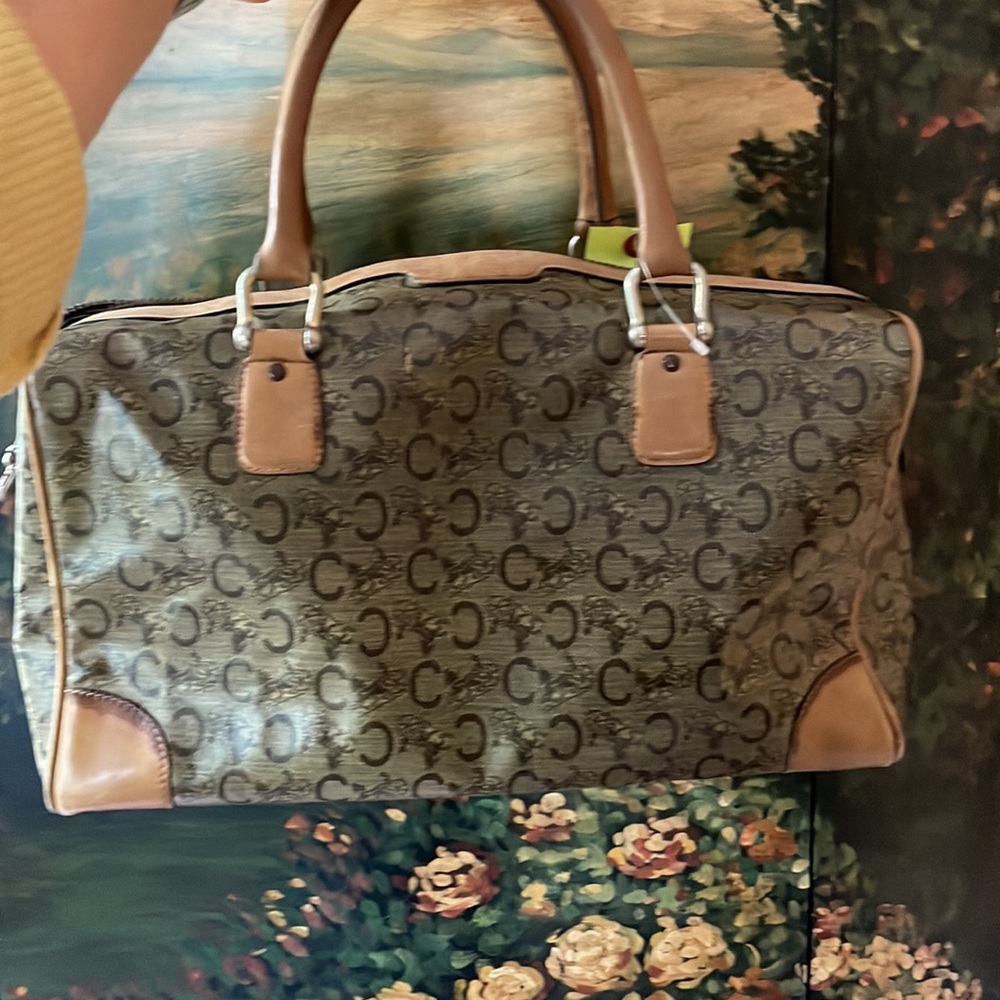 106111E V Celine Satchel Bag Brown PVC.   A